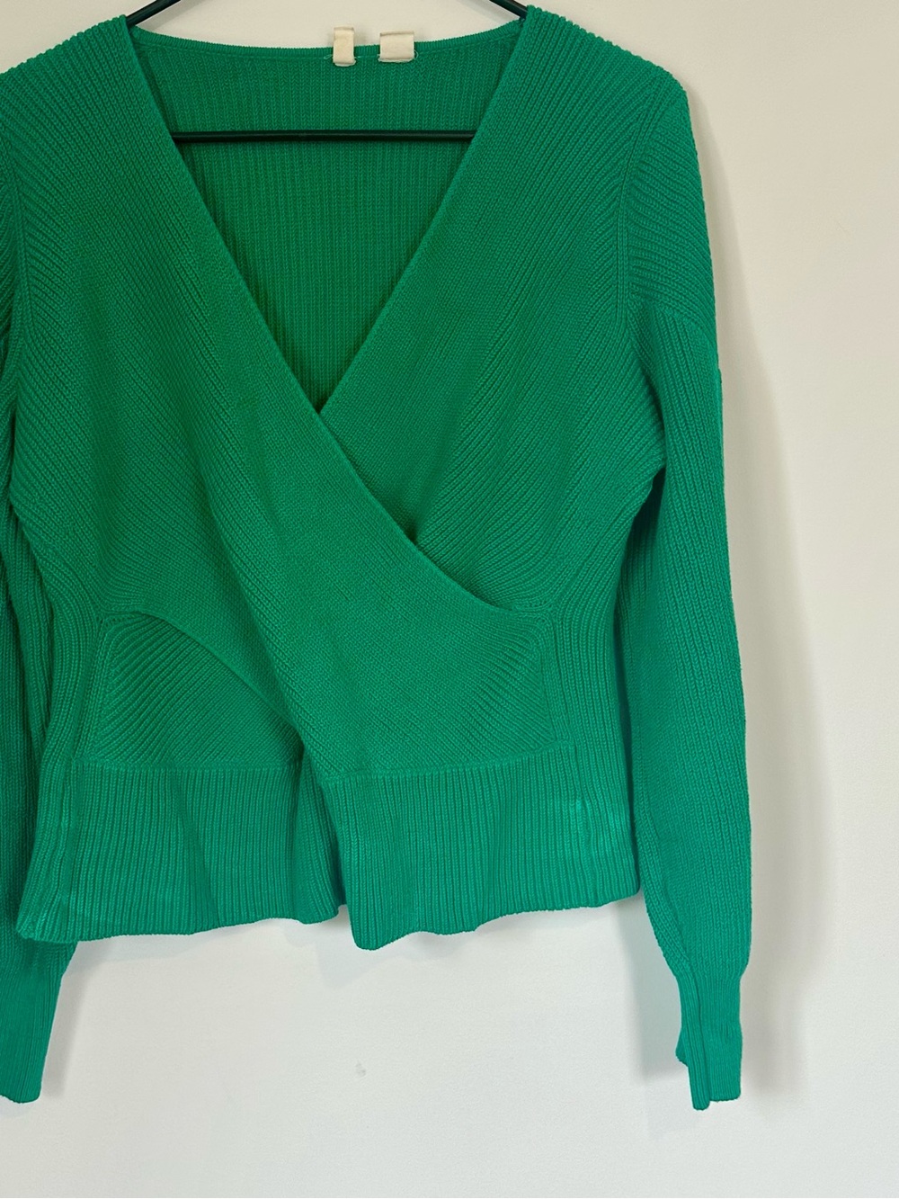 Anthropologie Moth Emerald Green V-Neck Faux Wrap Sweater - Size: LP - Picture 6 of 6
